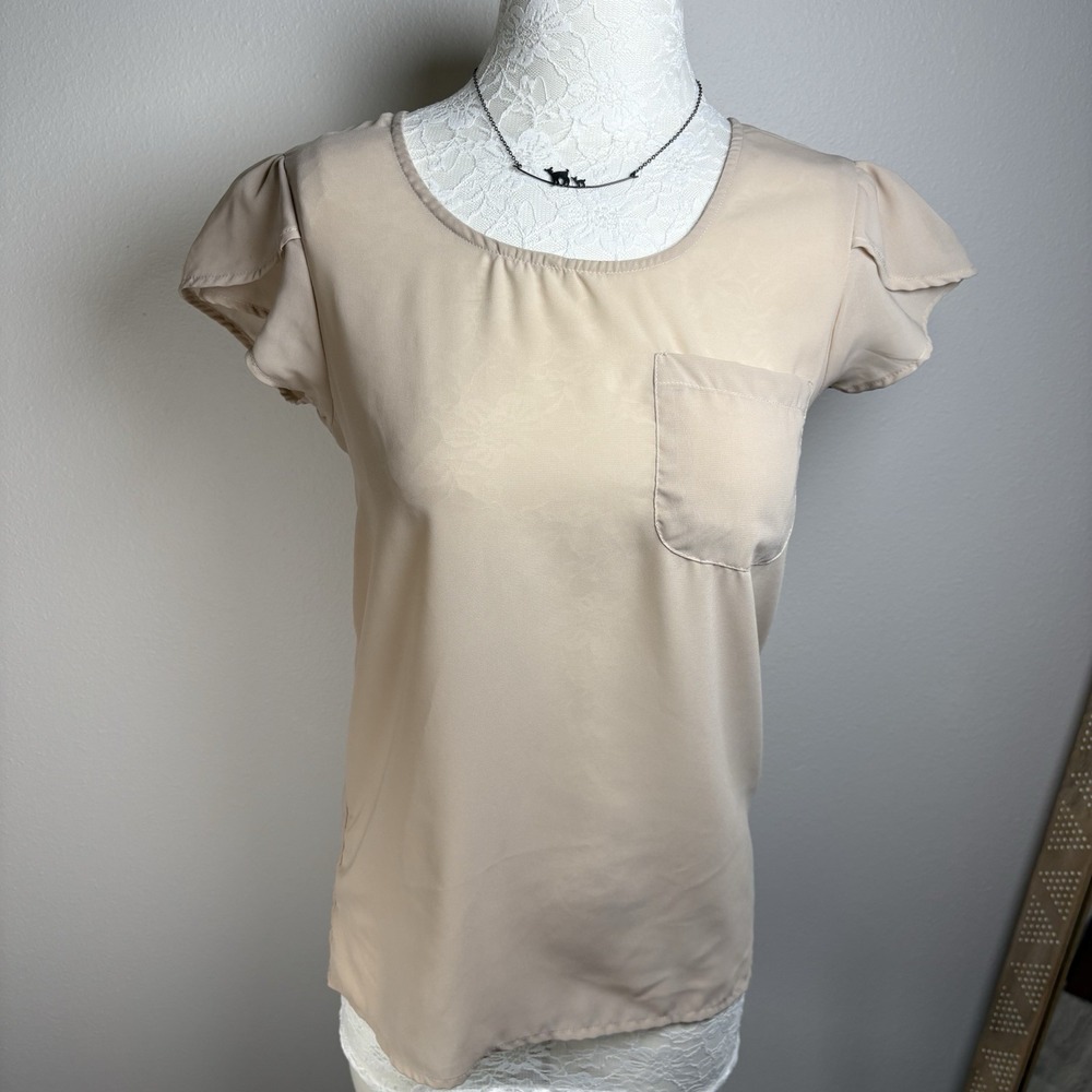 Japna Women S Nude Blouse Coquette Minimalist Flutter Sleeve